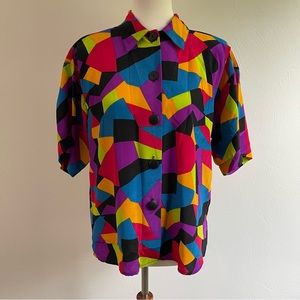 Vintage Short Sleeve Button Up Blouse